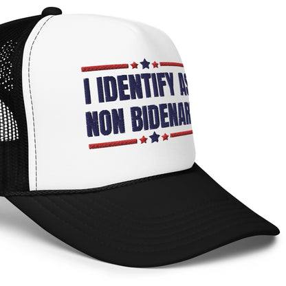 I Identify as Non Bidenary, Embroidered Trucker Hat