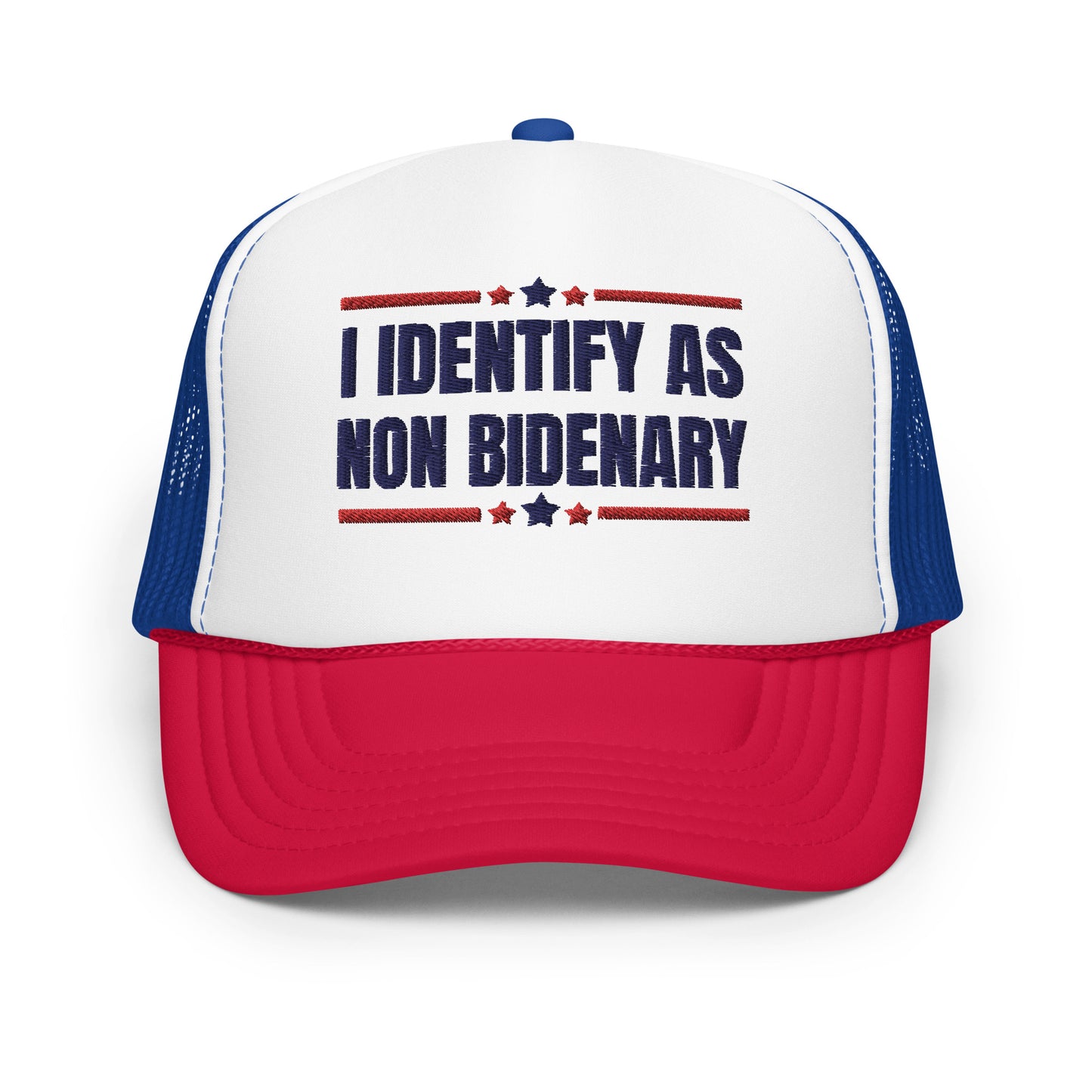 I Identify as Non Bidenary, Embroidered Trucker Hat